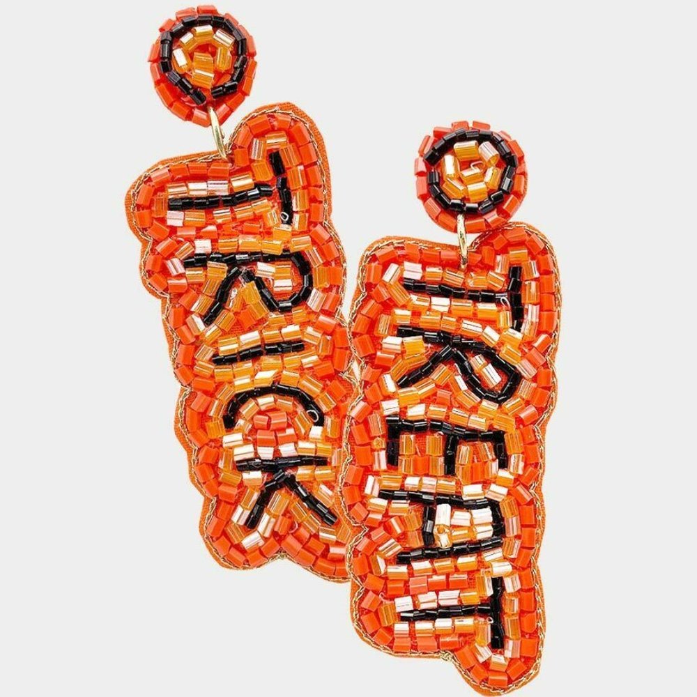 Halloween TRICK or TREAT Dangle Earrings Felt Back Beaded